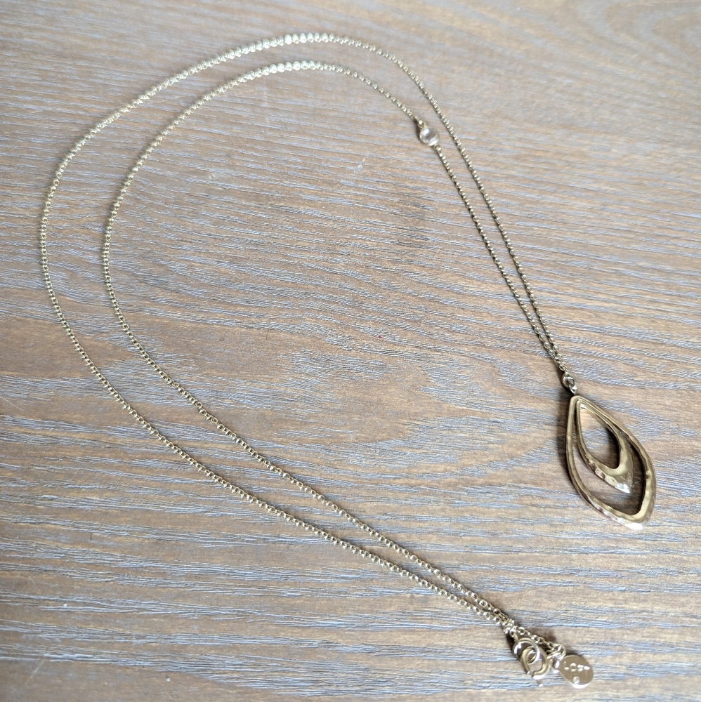 Ann Taylor LOFT Double Teardrop Gold-Toned Pendant With Crystal Accent …